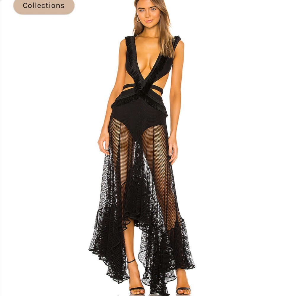 Patbo Black Mesh Fringe Cut Out Maxi Dress